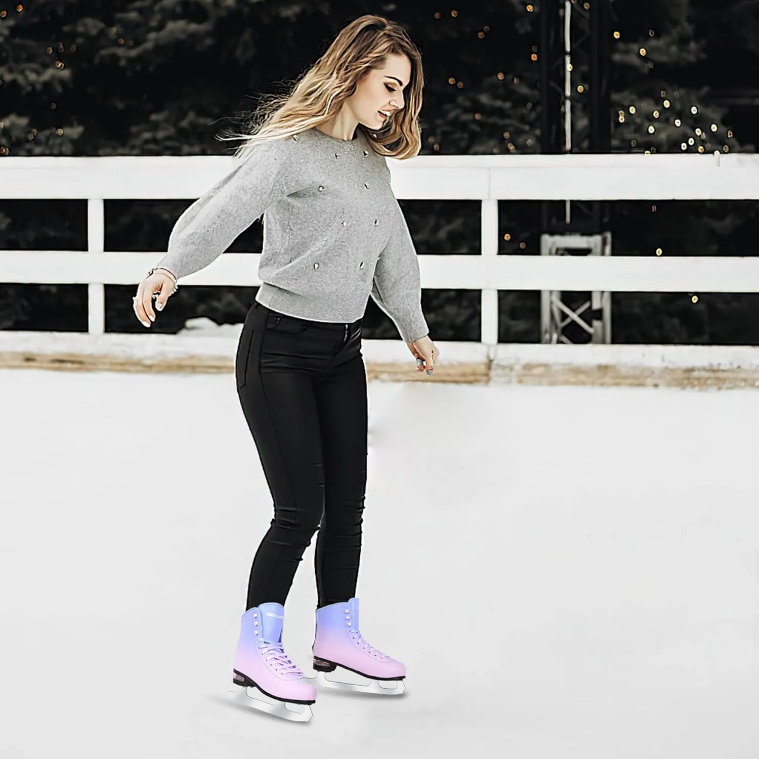 Figure Ice Skates for Women Girls and Boys, Lace-Up Adult Figure Skate Ice Hockey Skates for Outdoor and Skating Rink, Figure Ice Skate Shoes Size 5 6 7 8 9 10 11 and Youth 2Y 3Y
