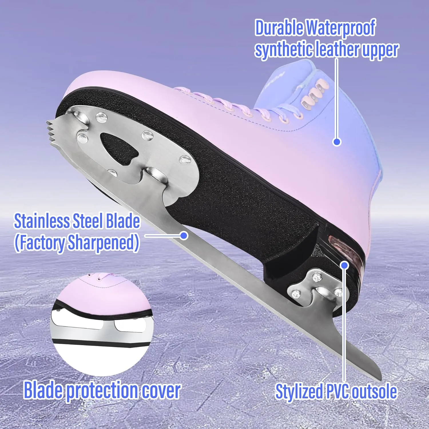Figure Ice Skates for Women Girls and Boys, Lace-Up Adult Figure Skate Ice Hockey Skates for Outdoor and Skating Rink, Figure Ice Skate Shoes Size 5 6 7 8 9 10 11 and Youth 2Y 3Y
