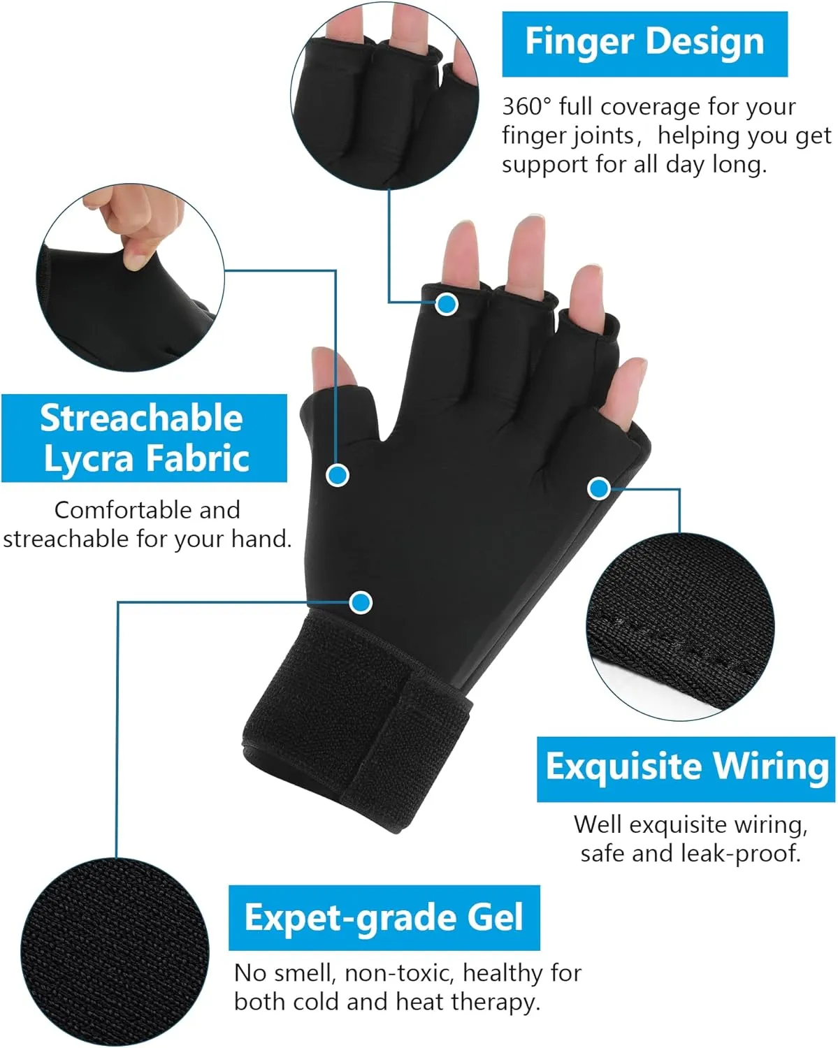 Finger Arthritis Compression Ice Glove for Women and Men, Adjustable Wrist Strap Hand Wrist Ice Pack Pain Relief for Arthritis, Carpal Tunnel, Tendinitis Cold&Heat Therapy M Pack of ONE