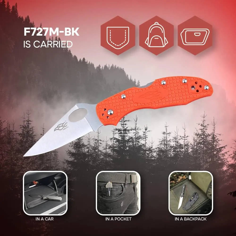 Firebird GANZO F759M Pocket Folding Knife 440C Stainless Steel Blade Nylon Glass Fiber Anti-Slip Handle with Clip Fishing Camping EDC Knife (Orange)