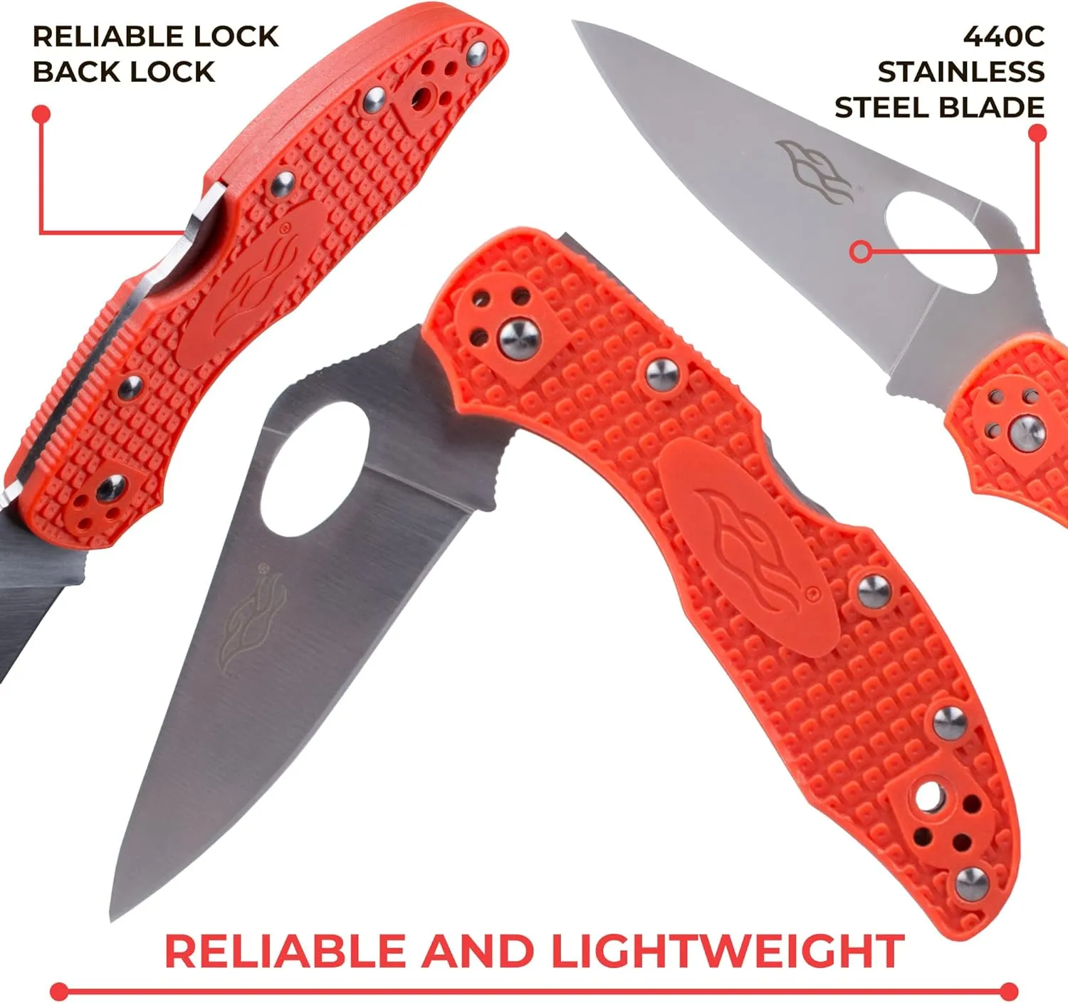 Firebird GANZO F759M Pocket Folding Knife 440C Stainless Steel Blade Nylon Glass Fiber Anti-Slip Handle with Clip Fishing Camping EDC Knife (Orange)
