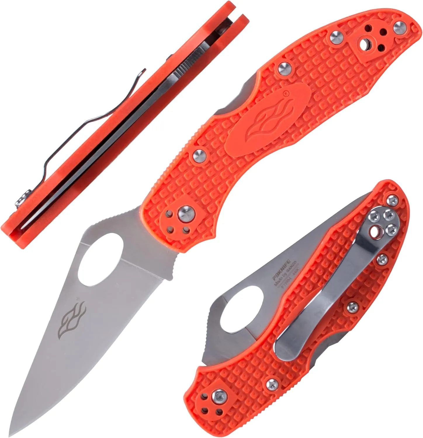 Firebird GANZO F759M Pocket Folding Knife 440C Stainless Steel Blade Nylon Glass Fiber Anti-Slip Handle with Clip Fishing Camping EDC Knife (Orange)