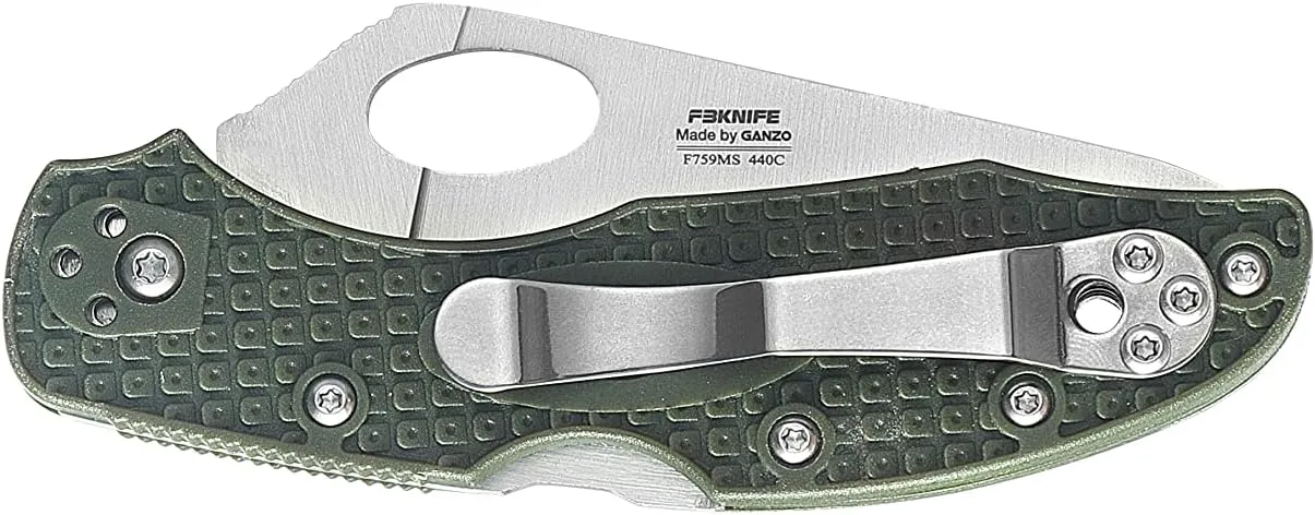Firebird GANZO F759MS-GR Serrated Blade Pocket Folding Knife 440C Stainless Steel Serrated Blade Nylon Glass Fiber Anti-Slip Handle with Clip Fishing Camping Outdoor Gear EDC Pocket Knife (Green)