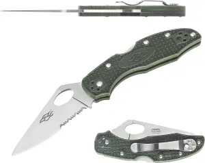 Firebird GANZO F759MS-GR Serrated Blade Pocket Folding Knife 440C Stainless Steel Serrated Blade Nylon Glass Fiber Anti-Slip Handle with Clip Fishing Camping Outdoor Gear EDC Pocket Knife (Green)