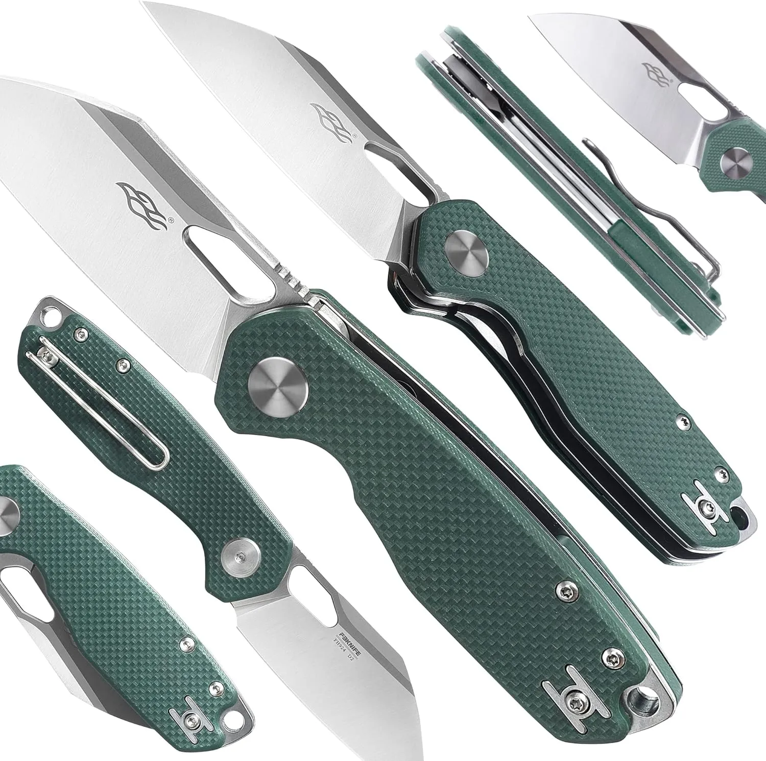 Firebird GANZO FH924-GR Ball Bearing Pocket Folding Knife Wharncliffe D2 Steel Blade G10 Anti-Slip Handle with Clip Camping Hunting Fishing Folder Outdoor EDC Pocket Knife (Green)