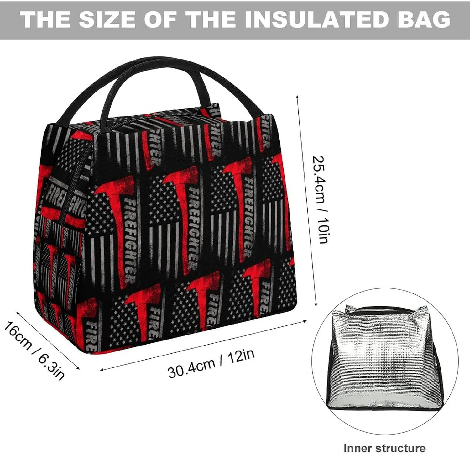 Firefighter Axe Red Line American Flag Fashionable Hand-held Insulation Bag