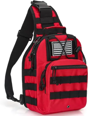 First Aid Sling Backpack - EMS Equipment Emergency Medical Supplies Tactical Range Shoulder Molle Bag - Heavy Duty Sports Outdoor Rescue Pack - Perfect for Camping Hiking Trekking - Red