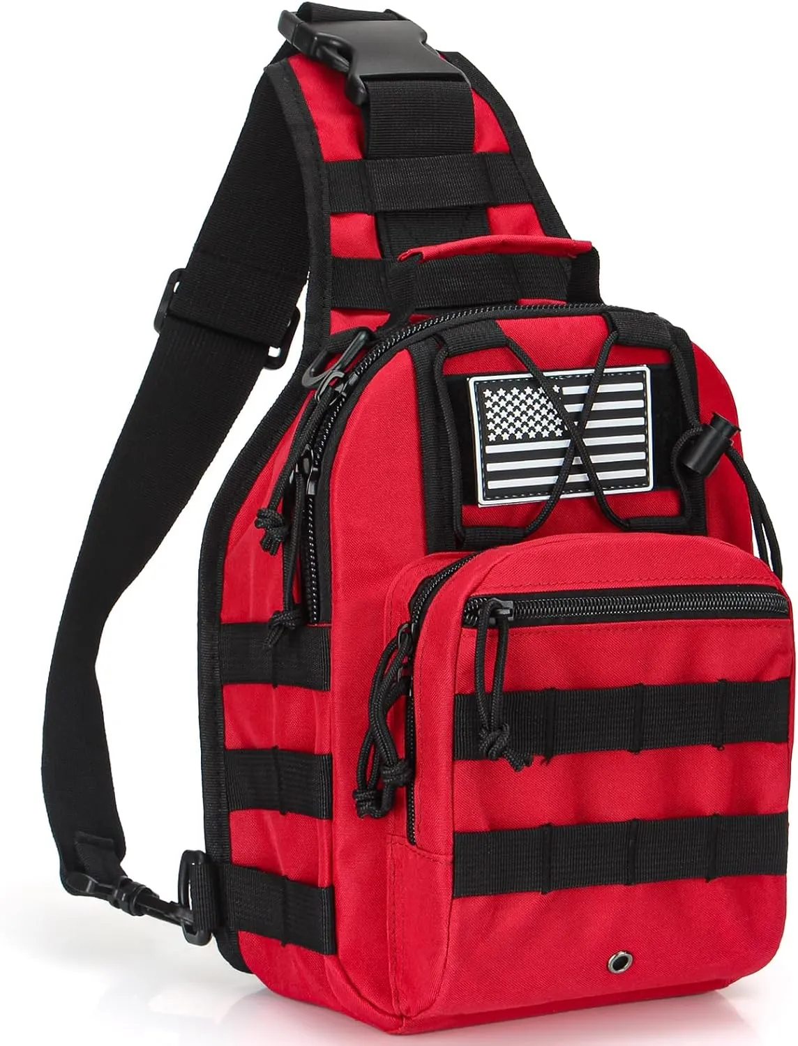 First Aid Sling Backpack - EMS Equipment Emergency Medical Supplies Tactical Range Shoulder Molle Bag - Heavy Duty Sports Outdoor Rescue Pack - Perfect for Camping Hiking Trekking - Red