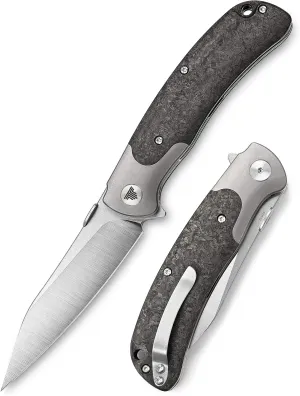 Flipper Folding Knife for Men, Pocket Knife with Clip, 3.66" CPM S35VN Steel Wharncliffe Blade, Ti Bolster and Thumb Disk,Carbon Fiber Scales for EDC Camping Outdoor,UMa-05