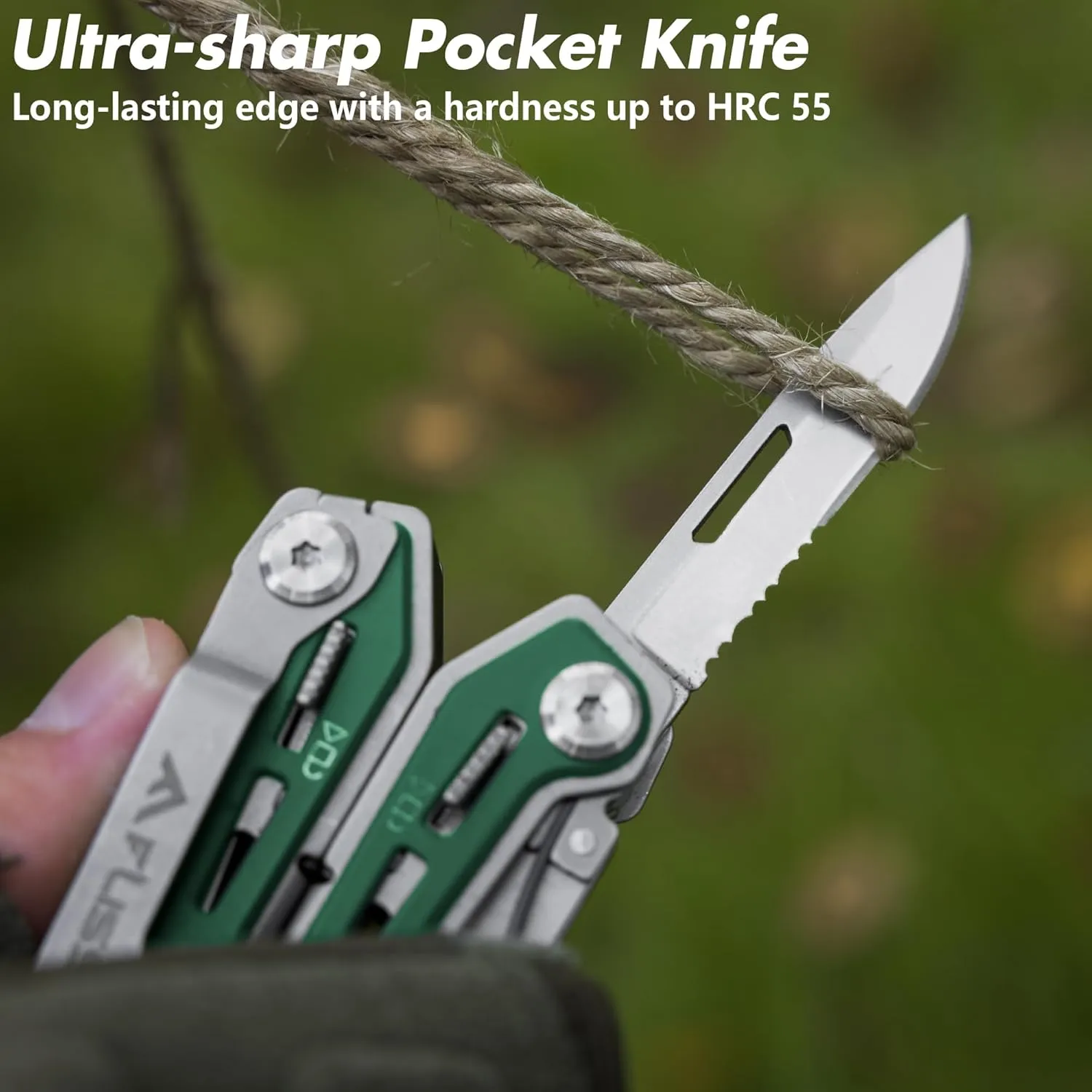 FLISSA Multi Tool Pliers, Green 16 in 1 Stainless Steel Multipurpose tool with Tactical Multitool Knife, Screwdrivers, Saw, Bottle Opener and Durable Sheath, Essential Gear for Outdoor Adventures