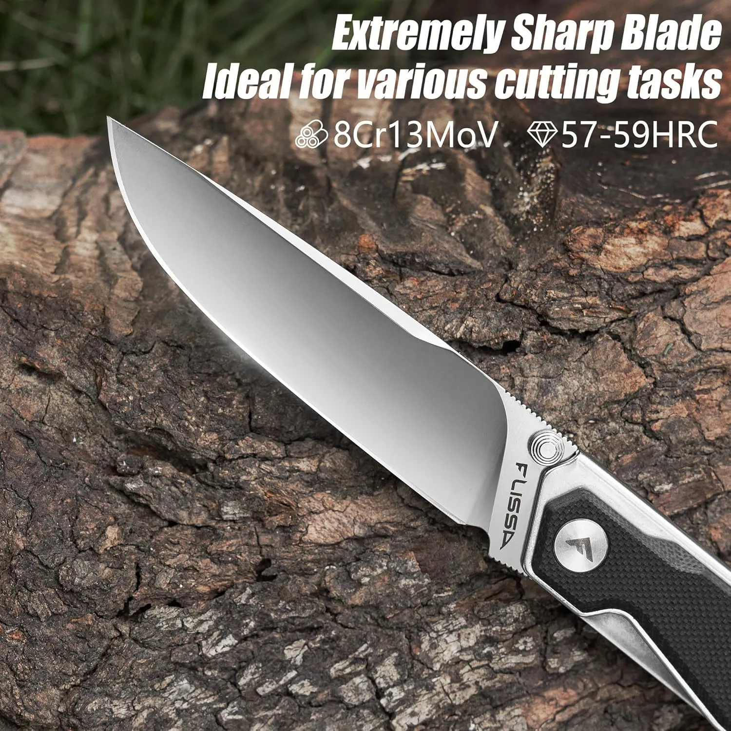 FLISSA Pocket Knife, Folding Knife with 3.2" 8Cr13MoV Blade, G10 Handle, Removable Pocket Clip, Lightweight for EDC, Camping, Hiking, Daily Use(Black)