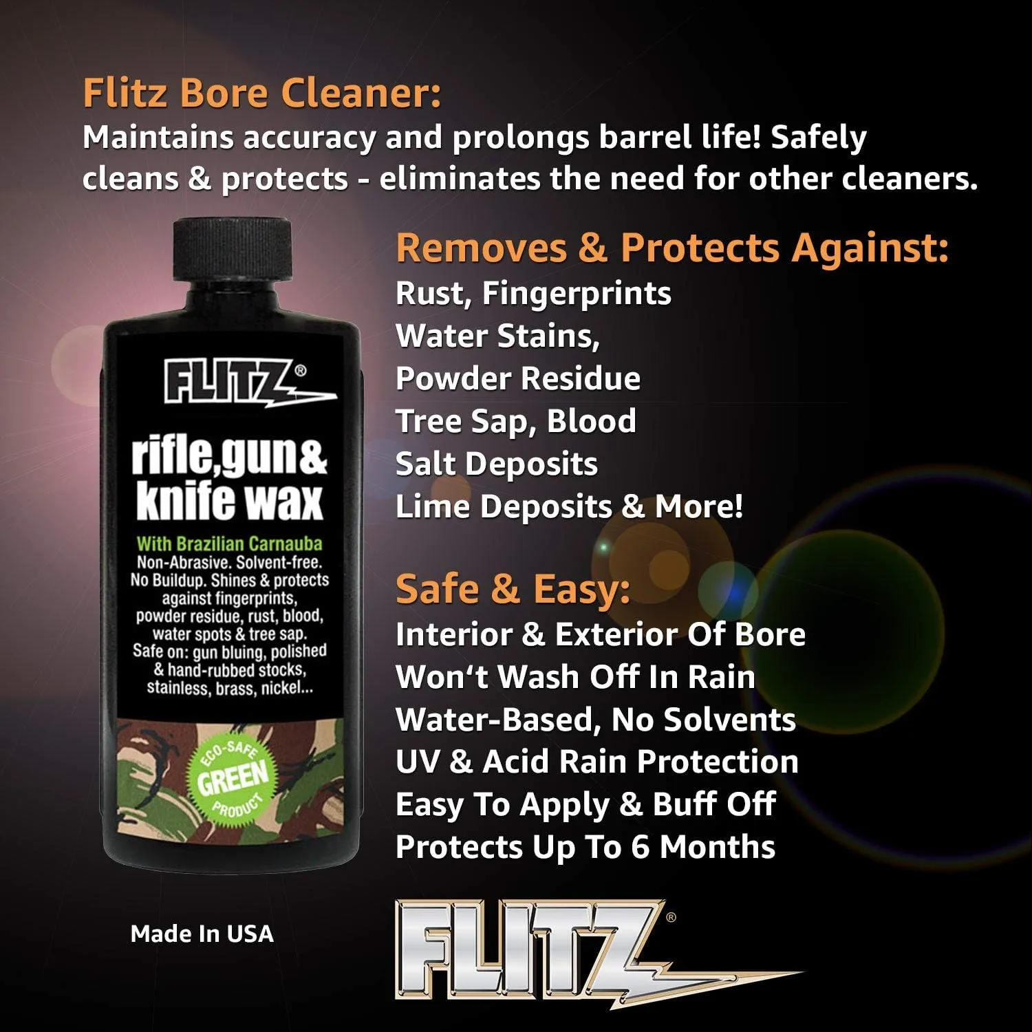 Flitz Rifle, Gun, Knife Wax - 7.6oz Bottle of USA-Made, Premium Beeswax & Carnauba Wax to Polish, Protect, & Remove Water Stains, Fingerprints, Rust - Non-Abrasive, Water-Based Gun Stock Wax (1 Pack)