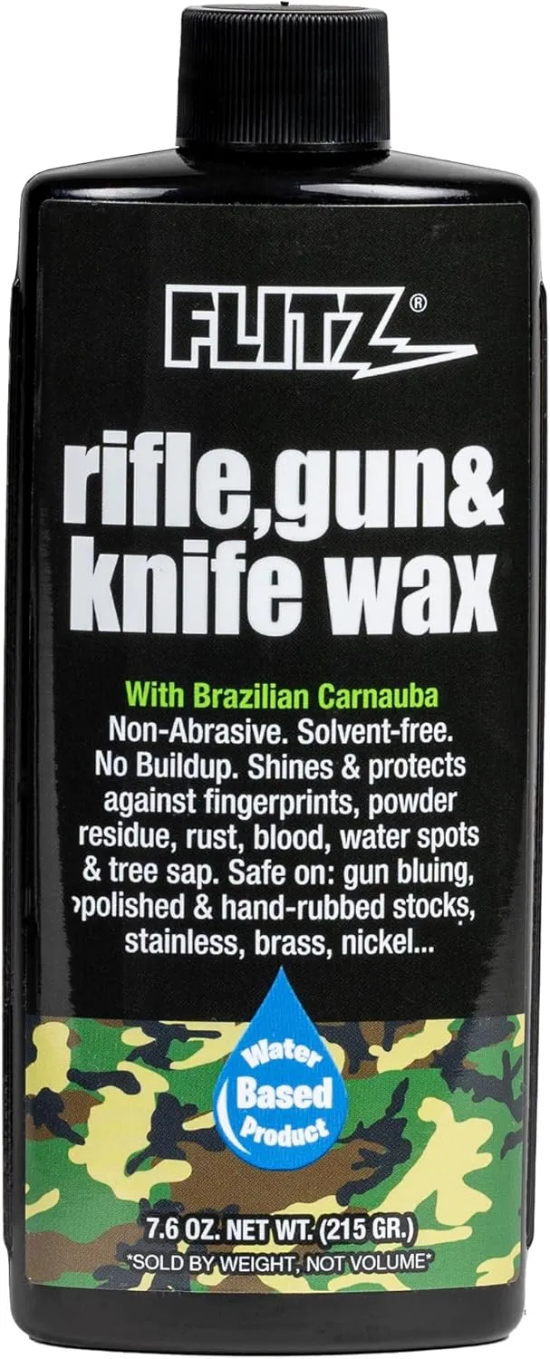 Flitz Rifle, Gun, Knife Wax - 7.6oz Bottle of USA-Made, Premium Beeswax & Carnauba Wax to Polish, Protect, & Remove Water Stains, Fingerprints, Rust - Non-Abrasive, Water-Based Gun Stock Wax (1 Pack)