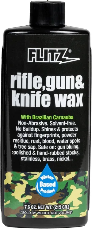 Flitz Rifle, Gun, Knife Wax - 7.6oz Bottle of USA-Made, Premium Beeswax & Carnauba Wax to Polish, Protect, & Remove Water Stains, Fingerprints, Rust - Non-Abrasive, Water-Based Gun Stock Wax (1 Pack)