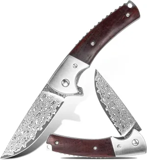 Folding Knives,Damascus Pocket Knife, Vg10 Damascus Folding Knife With Ebony Handle, Edc Personalized Damascus Pocket Knives, Suitable for Hiking,Camping And Indoor Cutting Activities