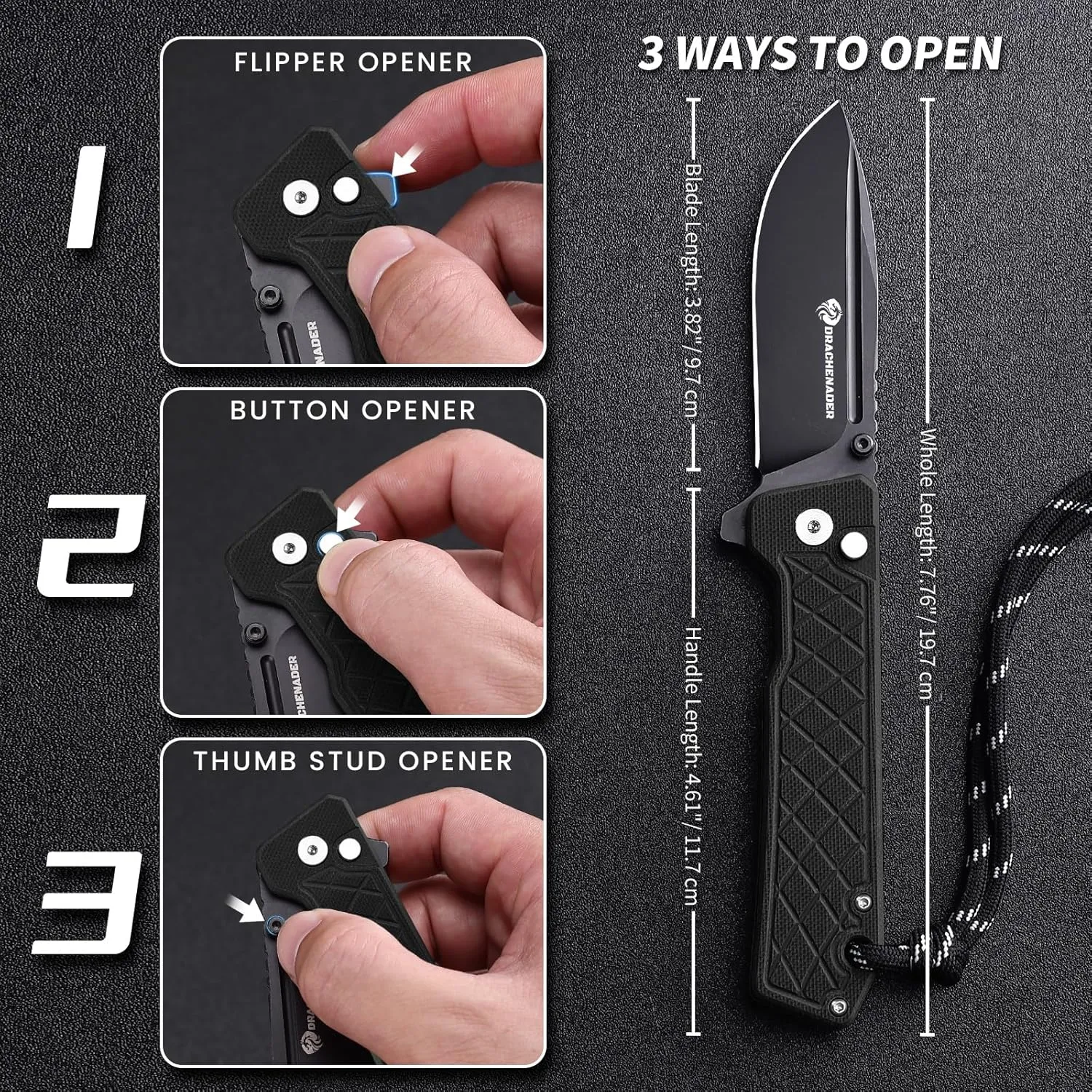Folding Pocket Knife for Men, Button Lock Pocket Knife with Sheath and Clip, 14C28N Steel, G10 Handle, All-Black Design