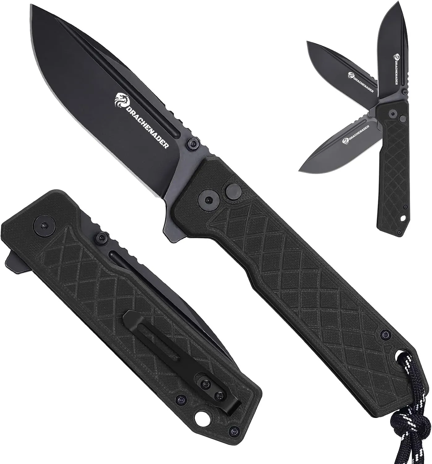 Folding Pocket Knife for Men, Button Lock Pocket Knife with Sheath and Clip, 14C28N Steel, G10 Handle, All-Black Design