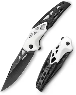 Folding Pocket Knife for Men, EDC Flipper Knife with Clip,3.74" K110 Steel PVD Blackwash Bowie Blade，Skeleton Design G10 Handle,Everyday Carry for Outdoor Camping, Leo-03BW