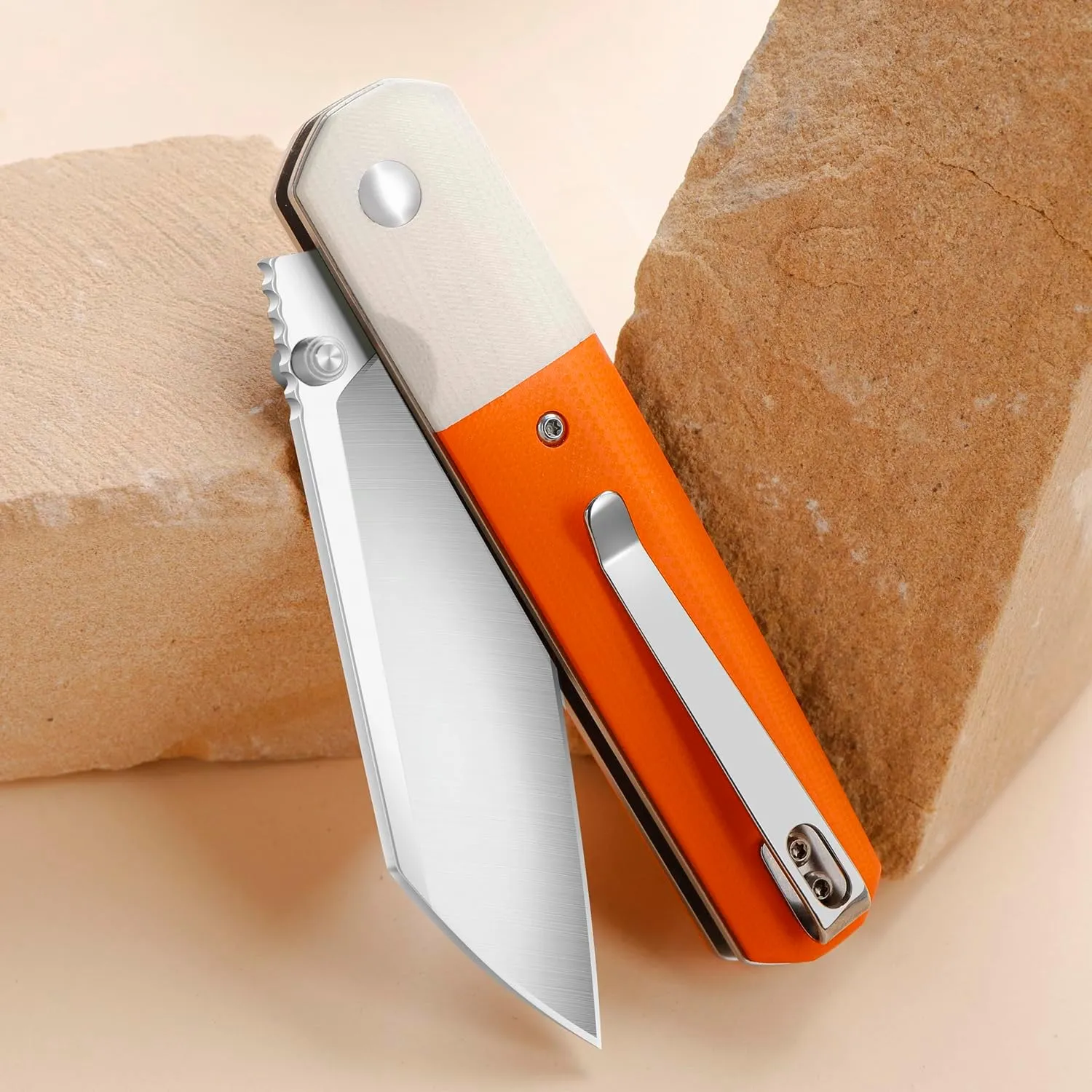 Folding Pocket Knife, Stainless Steel Blade, Black G10 Handle, Modern Design (orange)