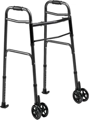 Folding Walker with Wheels, 5" Auto Brake Front Wheel Walker, Lightweight Walkers for Seniors, Durable Carbon Fiber Aluminum Frame, Adjustable Height, Supports Up to 400lbs, Carbon Black
