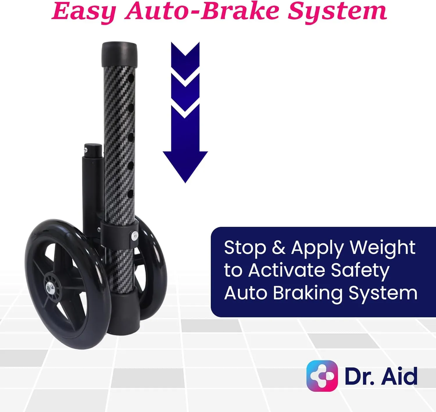 Folding Walker with Wheels, 5" Auto Brake Front Wheel Walker, Lightweight Walkers for Seniors, Durable Carbon Fiber Aluminum Frame, Adjustable Height, Supports Up to 400lbs, Carbon Black