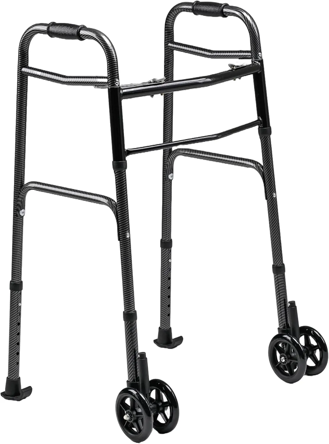 Folding Walker with Wheels, 5" Auto Brake Front Wheel Walker, Lightweight Walkers for Seniors, Durable Carbon Fiber Aluminum Frame, Adjustable Height, Supports Up to 400lbs, Carbon Black