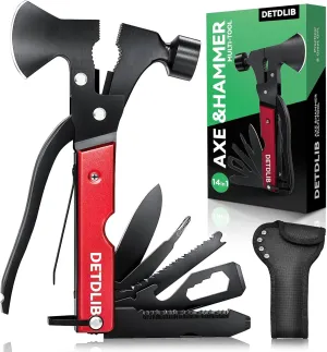 for Dad, 15-in-1 Multitool Axe Hatchet, Birthday Gifts for Men, Cool Men Gifts for Dad, Husband, Essential for Camping, Hiking, Gifts for Him, Women, Red