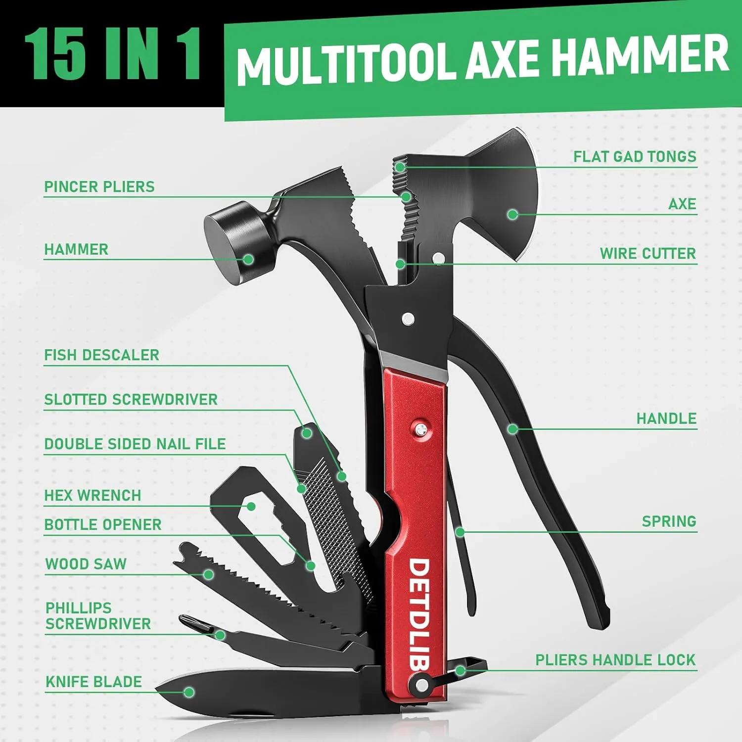 for Dad, 15-in-1 Multitool Axe Hatchet, Birthday Gifts for Men, Cool Men Gifts for Dad, Husband, Essential for Camping, Hiking, Gifts for Him, Women, Red