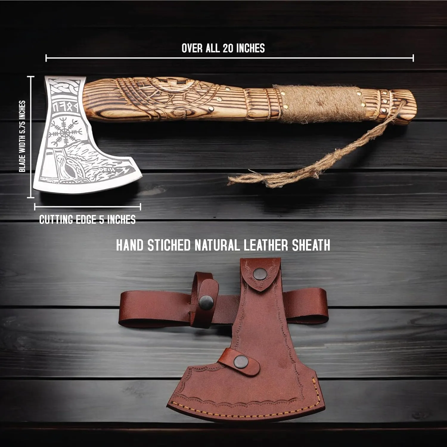 Forged Viking Axe, Carbon Steel Blade Ashwood Leather Wrapped Handle, Camping Axe, Viking Axe Hatchet, Real Tomahawk Gift, Wood Splitting Axe, Birthday Gift with Premium Leather Sheath