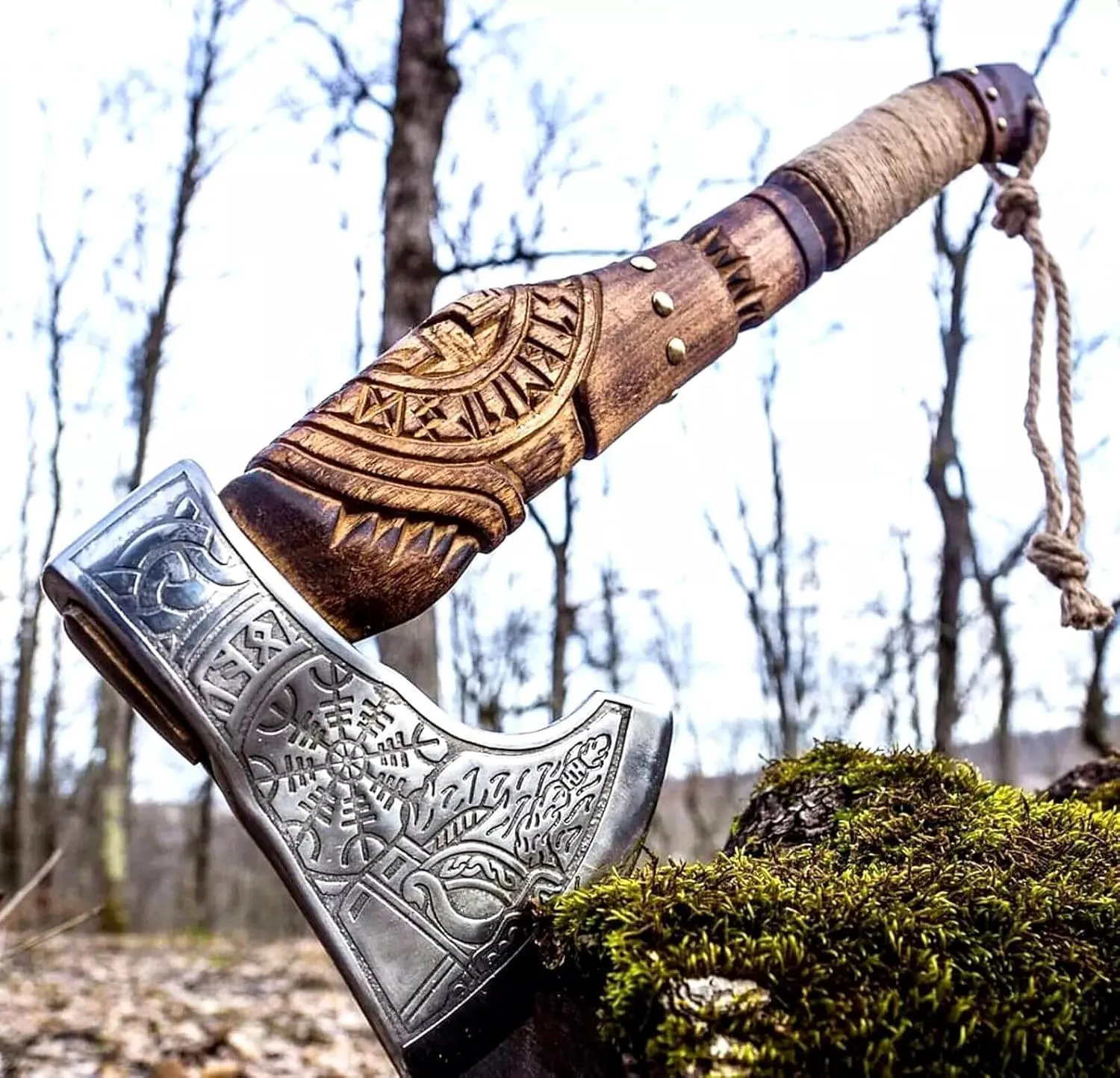 Forged Viking Axe, Carbon Steel Blade Ashwood Leather Wrapped Handle, Camping Axe, Viking Axe Hatchet, Real Tomahawk Gift, Wood Splitting Axe, Birthday Gift with Premium Leather Sheath