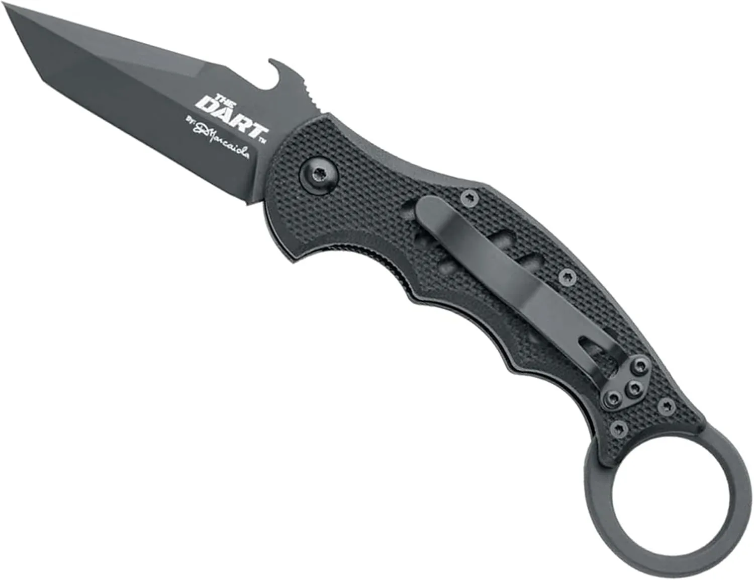 Fox Knives FX-597 The Dart Folding Pocket Knife Emerson Wave, Liner Lock - N690Co Stainless Steel Blade, Black Idroglider Finish, Black G10 Handle, Reversible Pocket Clip