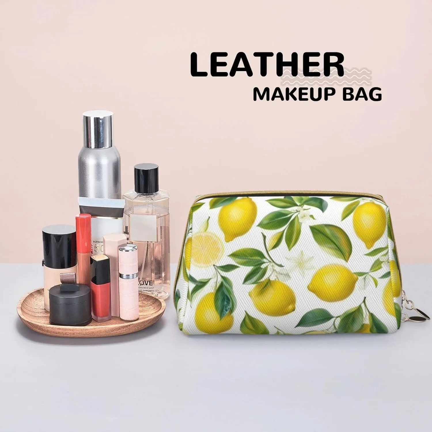 Fresh Tropical Lemons Toiletry Pouch, Travel-Friendly Makeup Organizer For Makeup Brushes, Lipsticks