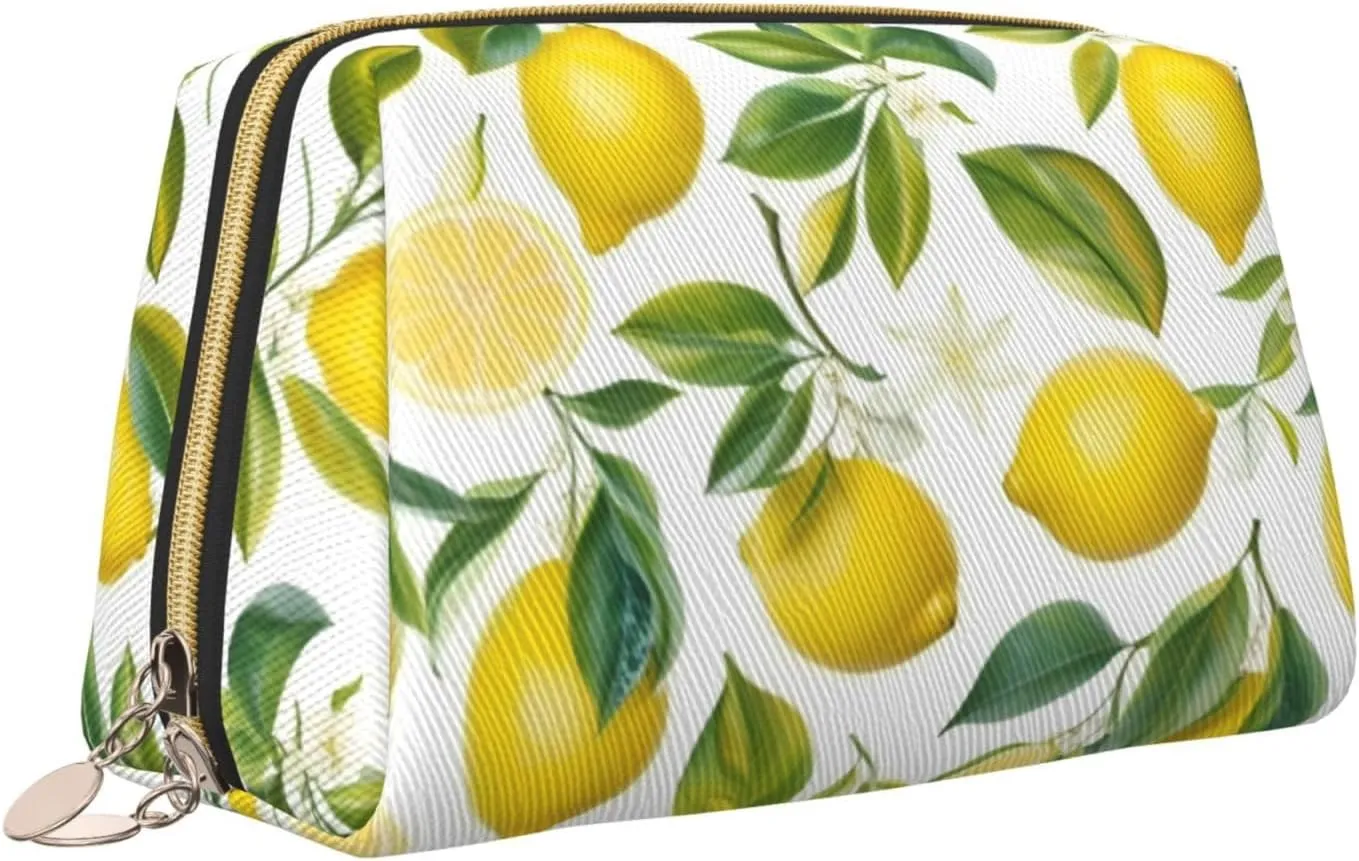 Fresh Tropical Lemons Toiletry Pouch, Travel-Friendly Makeup Organizer For Makeup Brushes, Lipsticks
