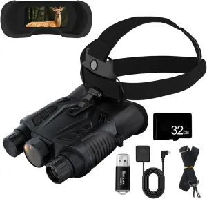 Full Color Head Mounted Night Vision Binoculars 2.4'' Night Vision Scope 8X Digital Zoom 7-Level Infrared Adjustment Viewing Distance in All Dark 250-300m for Observe Wildlife