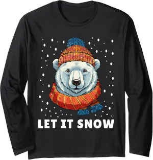 Funny Polar Bear Tee Winter Christmas Ice Bear Let It Snow Long Sleeve T-Shirt