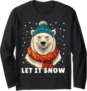 Funny Polar Bear Tee Winter Christmas Ice Bear Let It Snow Long Sleeve T-Shirt