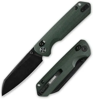 G062 Folding Knife for EDC, 14C28N Steel Blade Pocket knife, Crossbar Lock Knife for Outdoor, Survival, Hunting and Camping, 3.28oz（Micarta Green Black Coating）