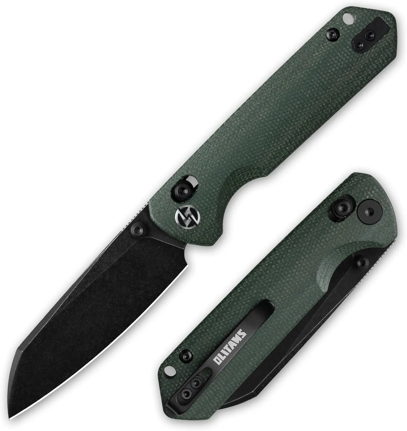 G062 Folding Knife for EDC, 14C28N Steel Blade Pocket knife, Crossbar Lock Knife for Outdoor, Survival, Hunting and Camping, 3.28oz（Micarta Green Black Coating）