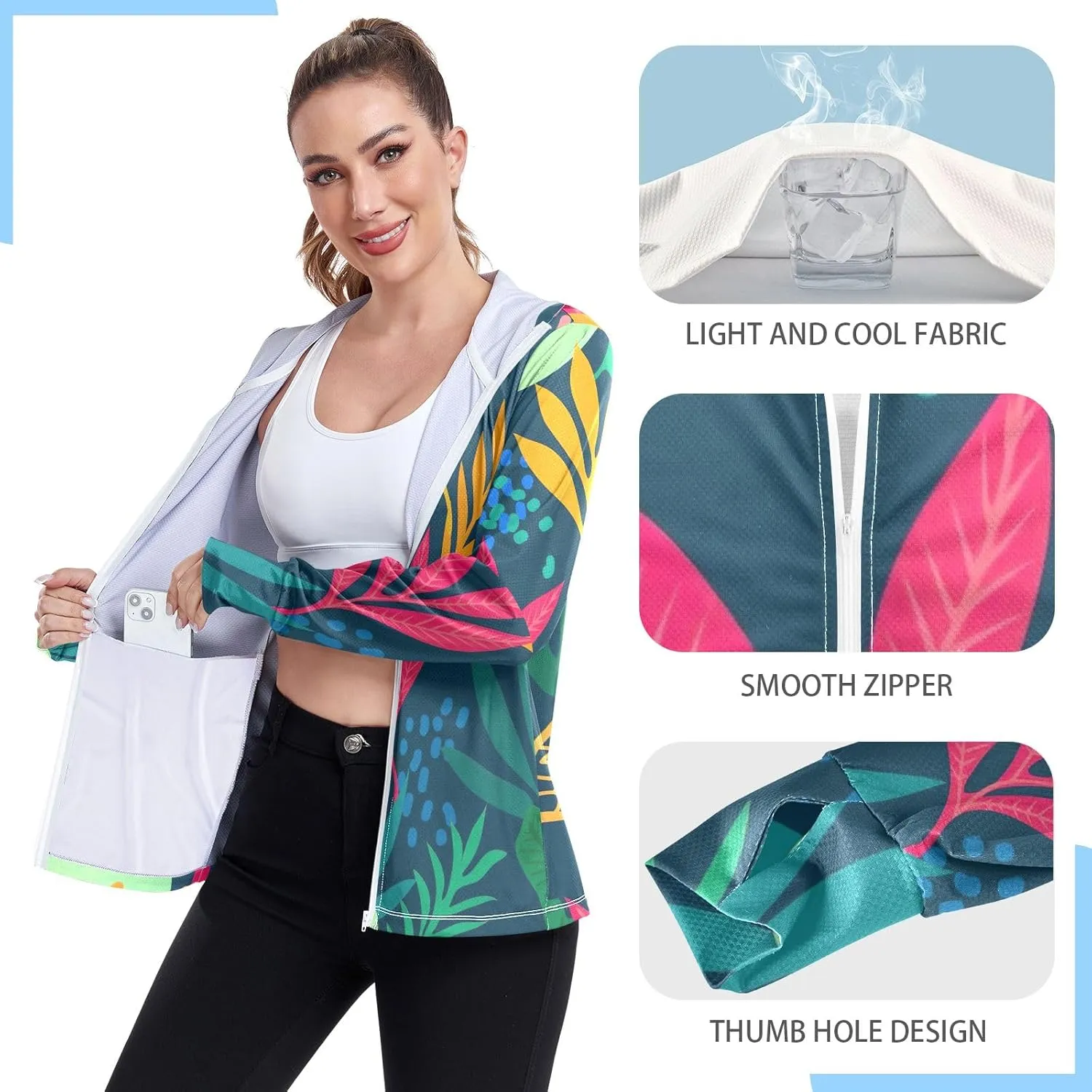 GAIGEO Boho Rainbows Letters Terracotta Women Jacket UPF 50  Upf Clothing Women Cooling Fabric, Thumb Holes, XXL