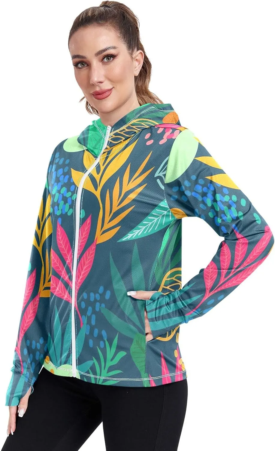 GAIGEO Boho Rainbows Letters Terracotta Women Jacket UPF 50  Upf Clothing Women Cooling Fabric, Thumb Holes, XXL