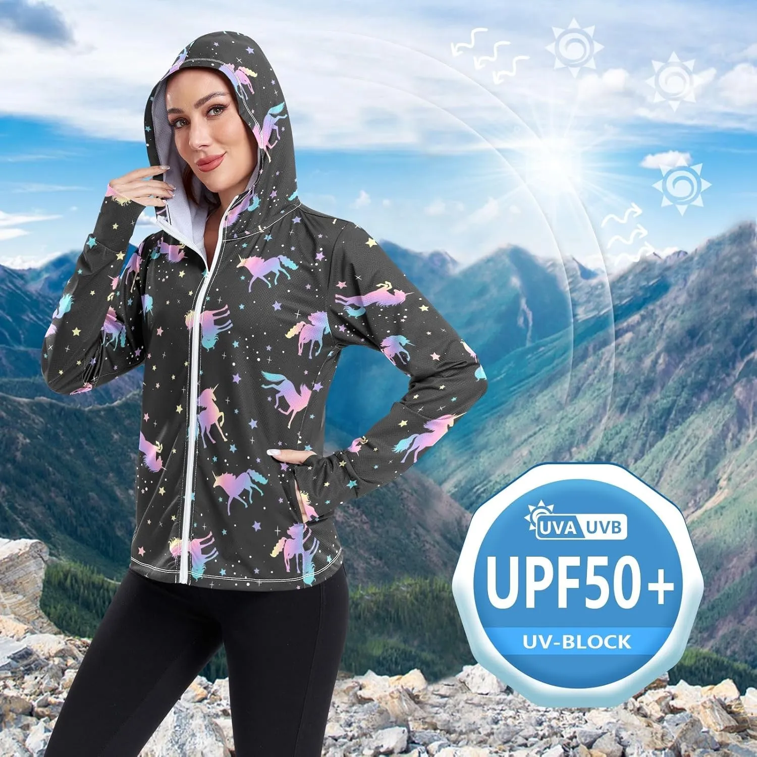 GAIGEO Colorful Palms Leaves Women Jacket UPF 50  Lightweight Summer Jacket Women, Breathable Fabric, S
