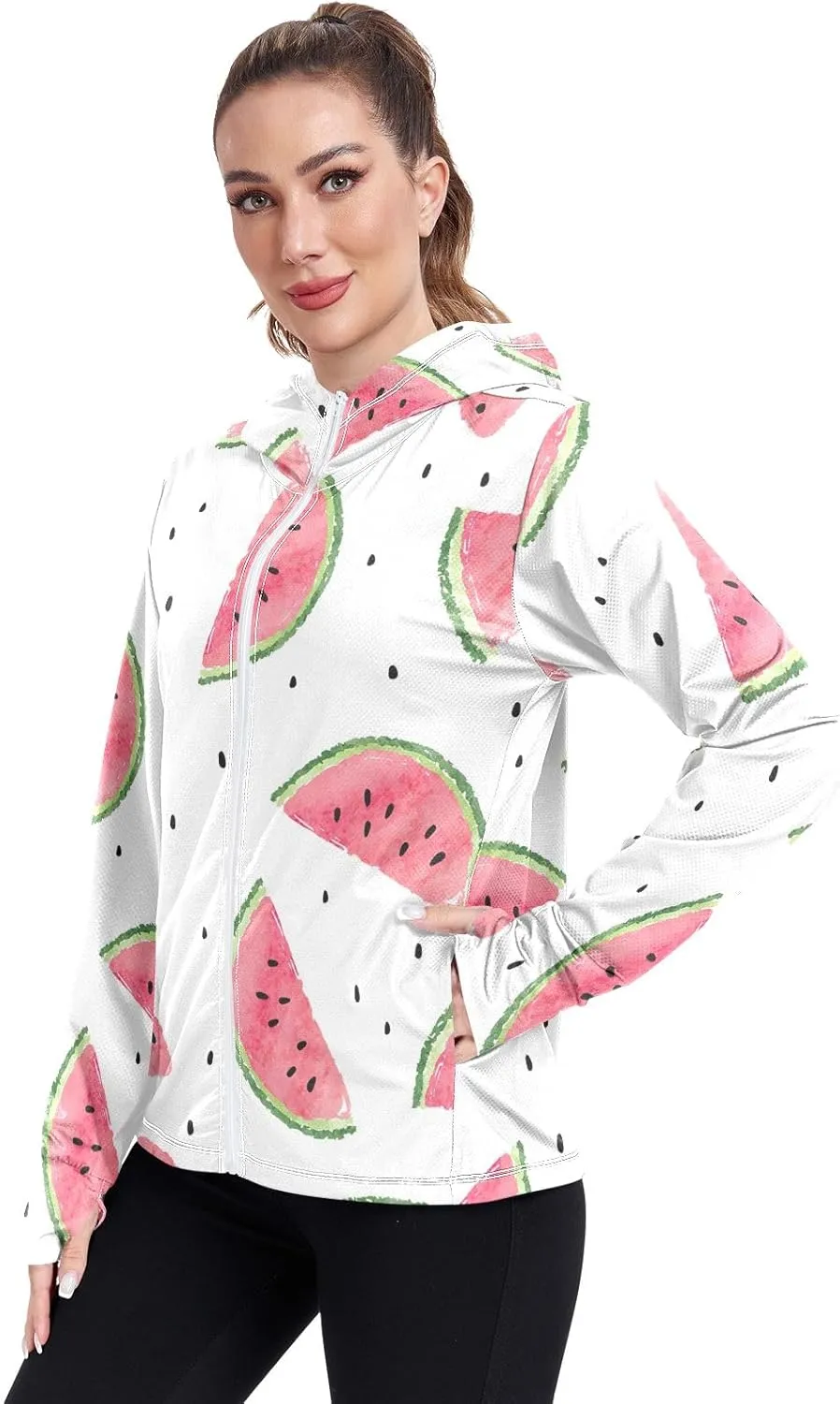 GAIGEO Cute Rabbit Doodle Style Women Jacket Breathable Women Uv Protection Clothing UPF 50 , with Zip Pockets, S