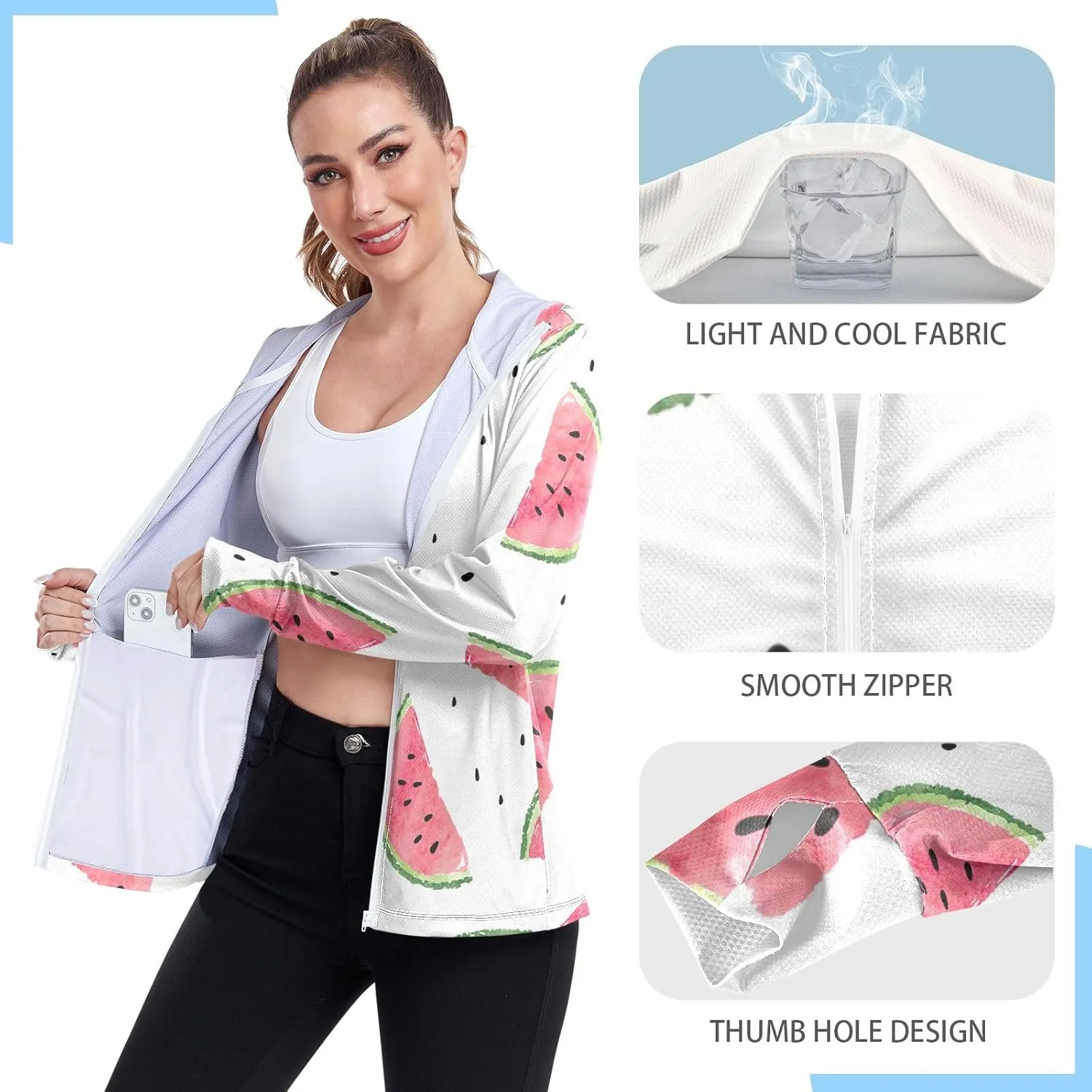 GAIGEO Cute Rabbit Doodle Style Women Jacket Breathable Women Uv Protection Clothing UPF 50 , with Zip Pockets, S