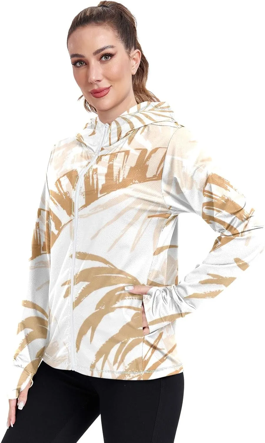GAIGEO Exotic Leaves Collage Women Jacket Lightweight UPF 50  Upf Clothing Women with Zip Pockets, XXL