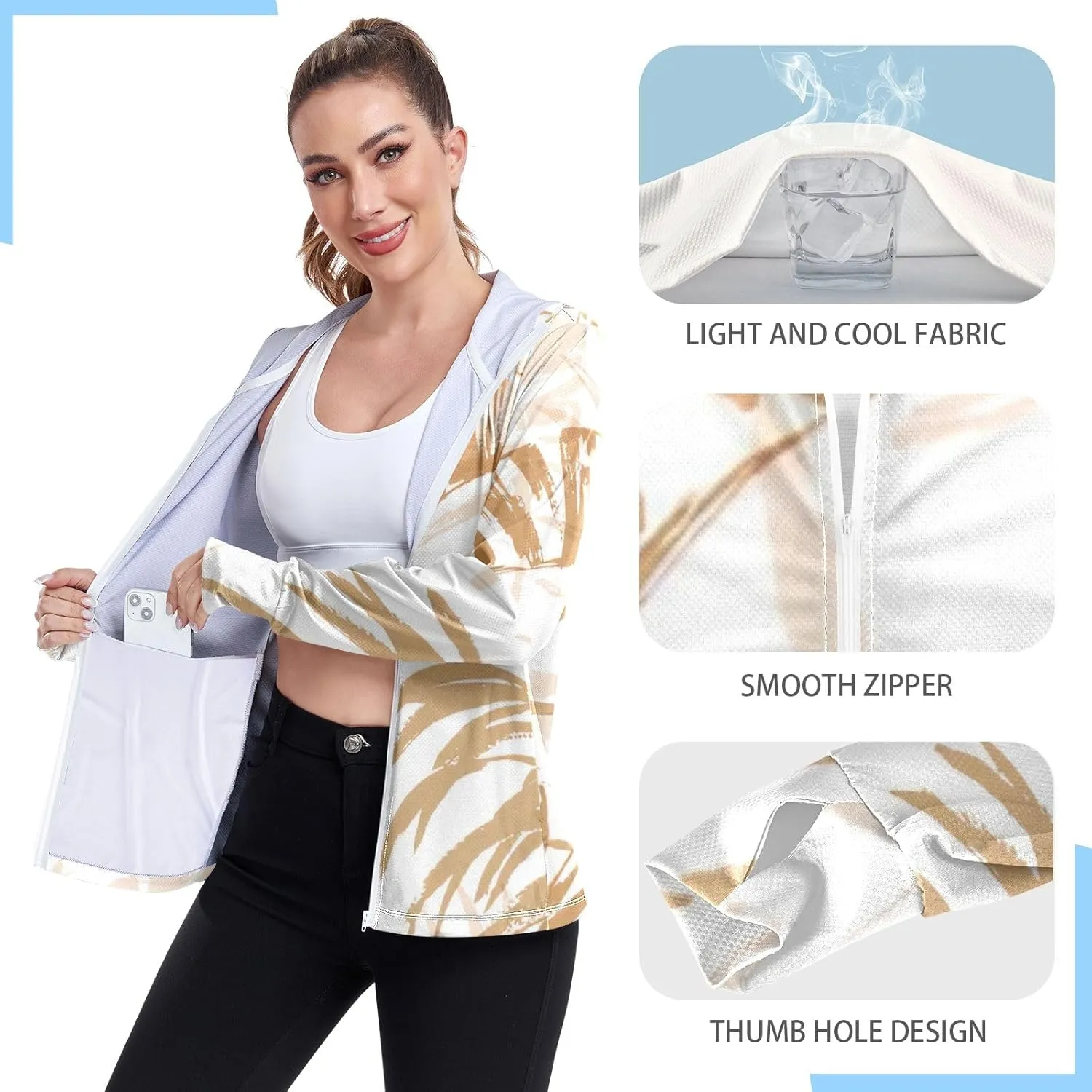 GAIGEO Exotic Leaves Collage Women Jacket Lightweight UPF 50  Upf Clothing Women with Zip Pockets, XXL