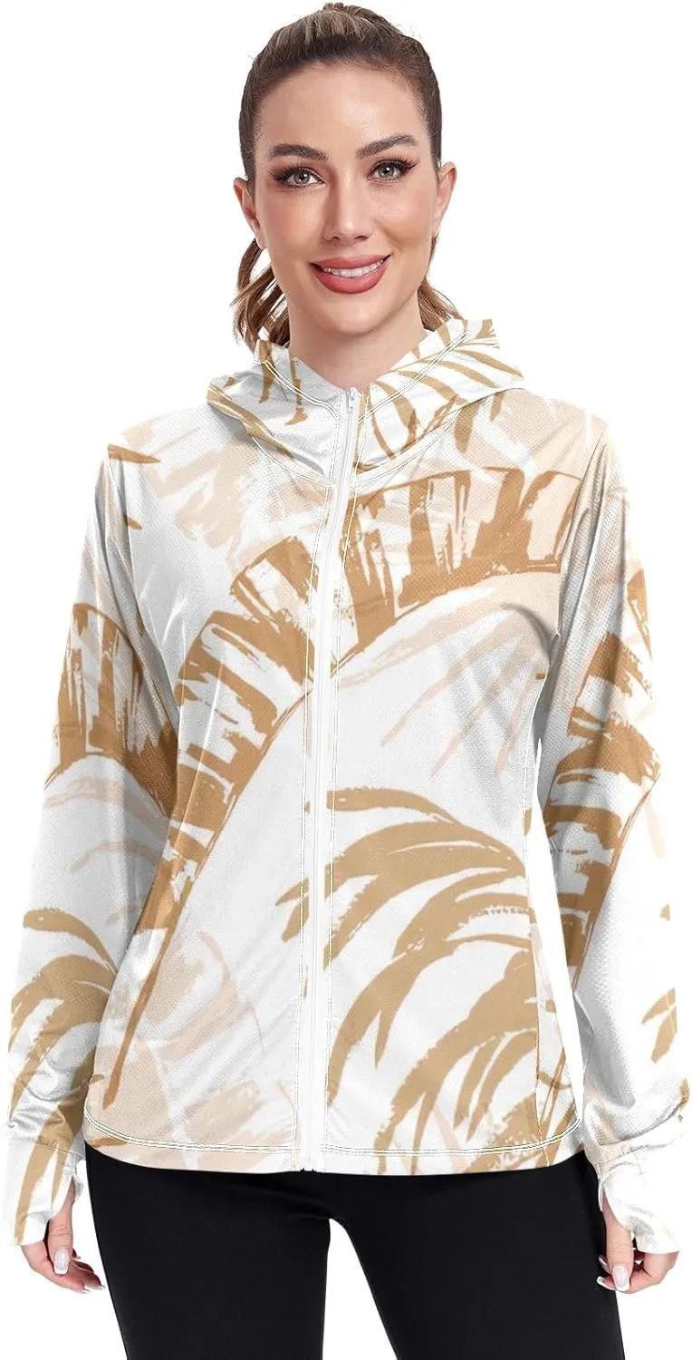GAIGEO Exotic Leaves Collage Women Jacket Lightweight UPF 50  Upf Clothing Women with Zip Pockets, XXL