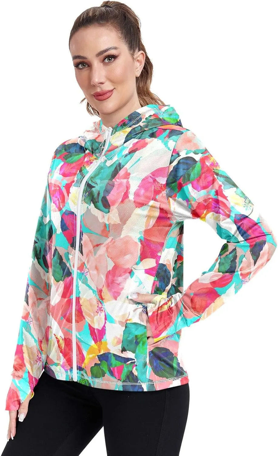 GAIGEO Exotic Tropical Plants Green Women Jacket Active UPF 50  Womens Summer Jackets, Secure Pockets, S
