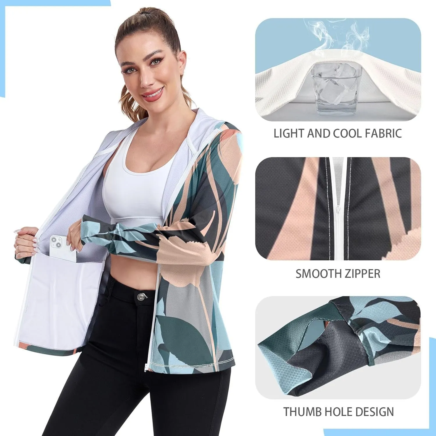 GAIGEO Fried Egg Yellow Women Jacket UPF 50  Women Uv Protection Clothing Thumb Holes Neck Protection, XXL