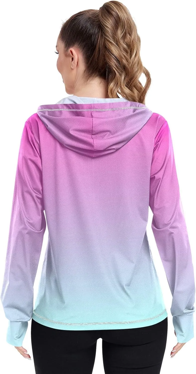 GAIGEO Girly Purple and Blue Ombre Women Jacket UPF 50  Lightweight Uv Protection Clothing Women, Breathable Fabric, S