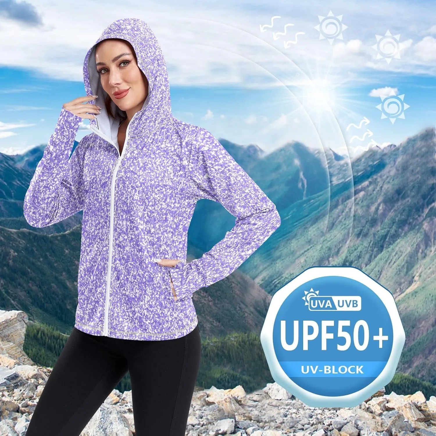 GAIGEO Girly Purple and Blue Ombre Women Jacket UPF 50  Lightweight Uv Protection Clothing Women, Breathable Fabric, S